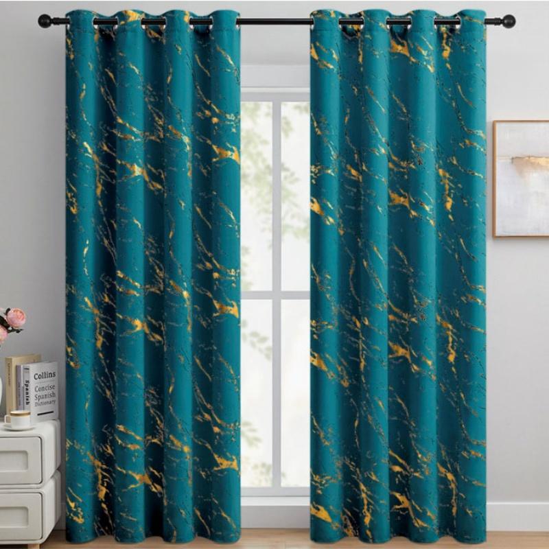 2pcs 100% Blackout Luxury Curtains - Gold Foil Jacquard with High Precision Weave Thickened Window Decor
