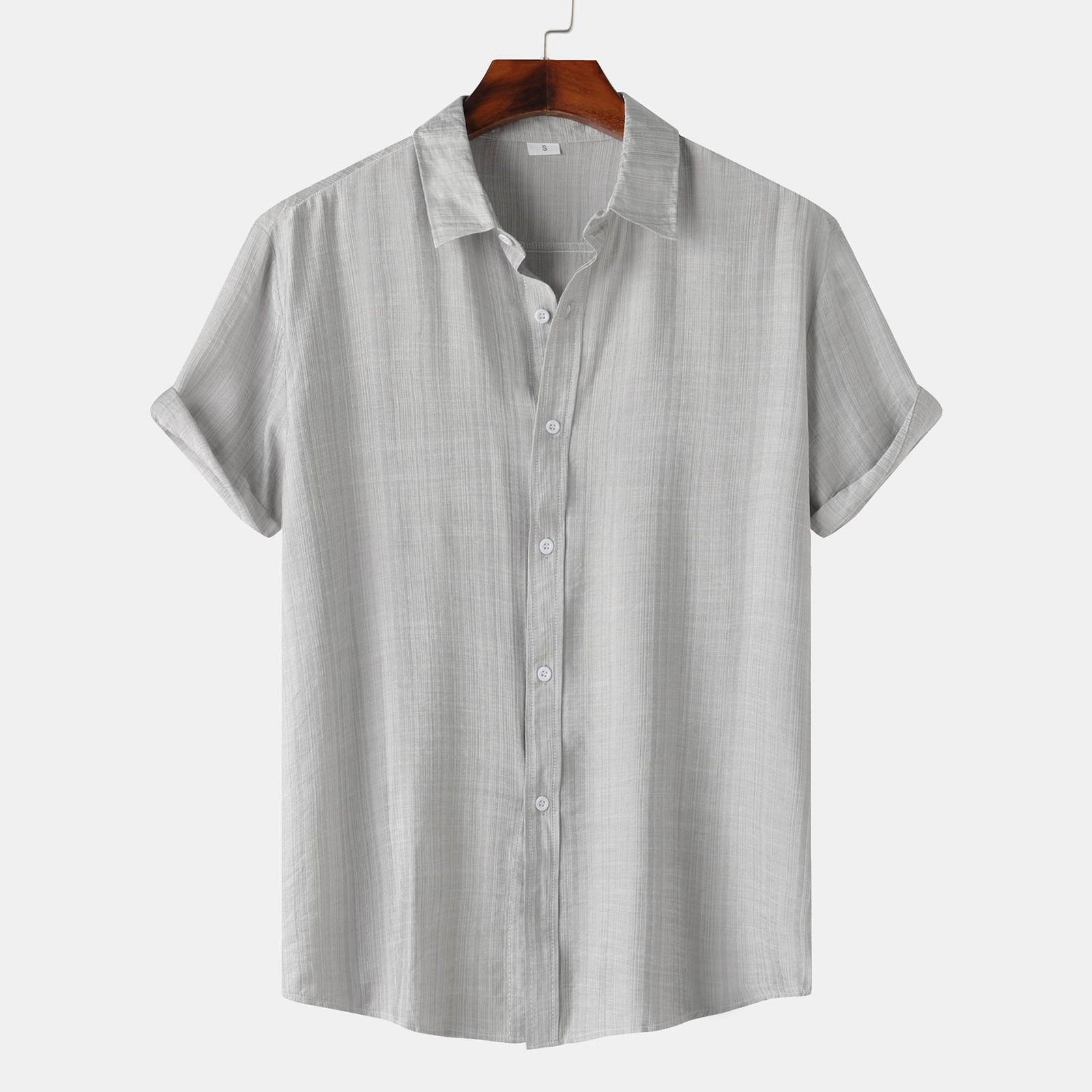 Мужская повседневная однобортная однобортная рубашка с короткими рукавами и однотонным — фото 6