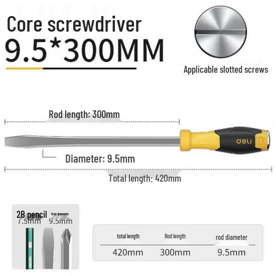 Deli Tools Multi-Functional Through-Body Screwdriver: Industrial-Grade Flat & Phillips Head with Magnetism