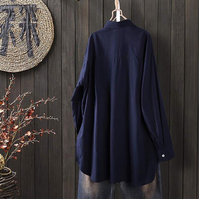 Fashion Casual Plus Size Loose Women's Shirts Button Up Long Sleeve Irregular Autumn White Blouses Women Solid Simple Office Ladies Blouse Tops 26027