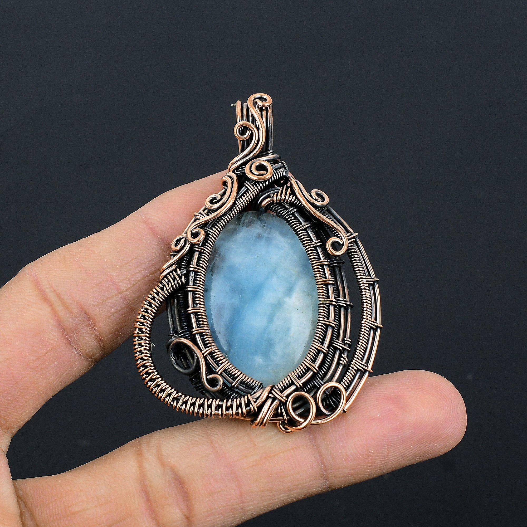 

Кулон из лунного камня, обернутый медной проволокой 999 пробы, кулон из драгоценного камня ручной работы, подарок для мамы, антикварное украшение 2.55