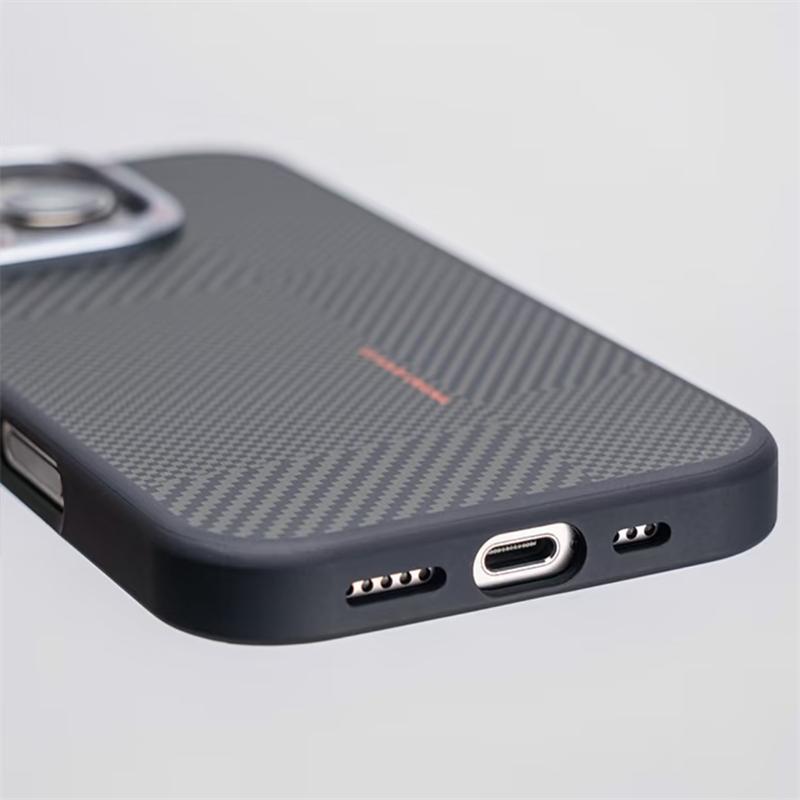 Luxury Carbon Fiber Texture Phone Case for IPhone 17 16 15 14 Pro Max Magnetic Wireless Charge Alloy Camera Lens Protect Cover