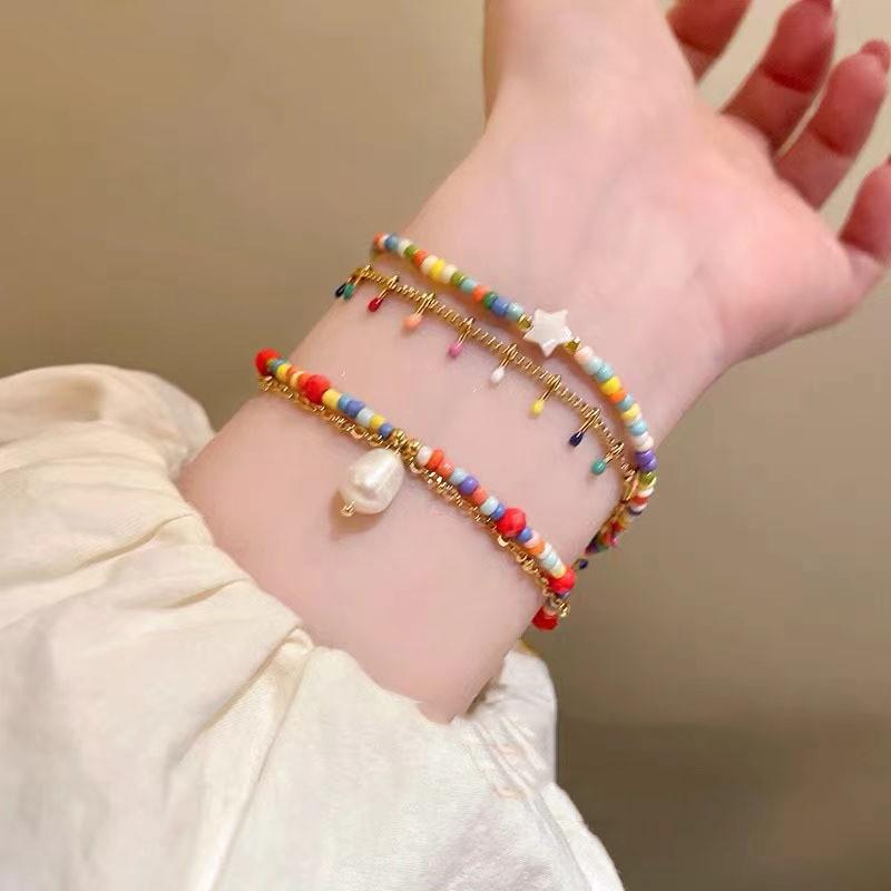 Alloy Elegant Geometric Beaded Bracelets For Women Summer 2024 Fashion Highend
