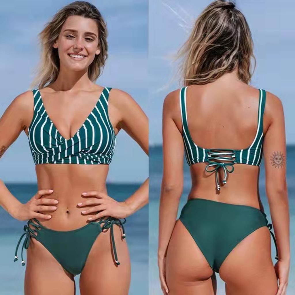 Two Piece Bikini Swimsuit for Women Floral Print High Waist Bottoms Sleeveless Crop Top Swimwear Set with Adjustable Ties