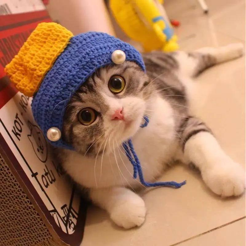 Autumn Winter Cat Hat Elastic Cute Refined Pet Hat Puppy Kittens Knitted Hat Party Photo Shoot Props Decoration Cat Accessories