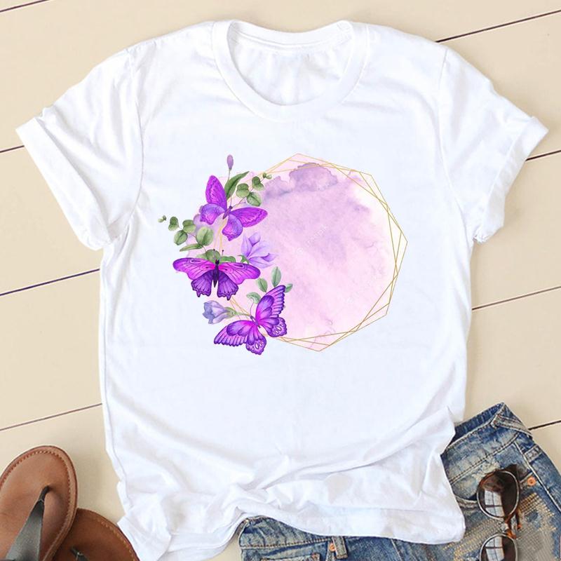 Clothes T Women Short Sleeve Casual Fashion Tshirt Summer Butterfly Flower Spring Top Female Tee Shirt Lady Graphic T-shirts