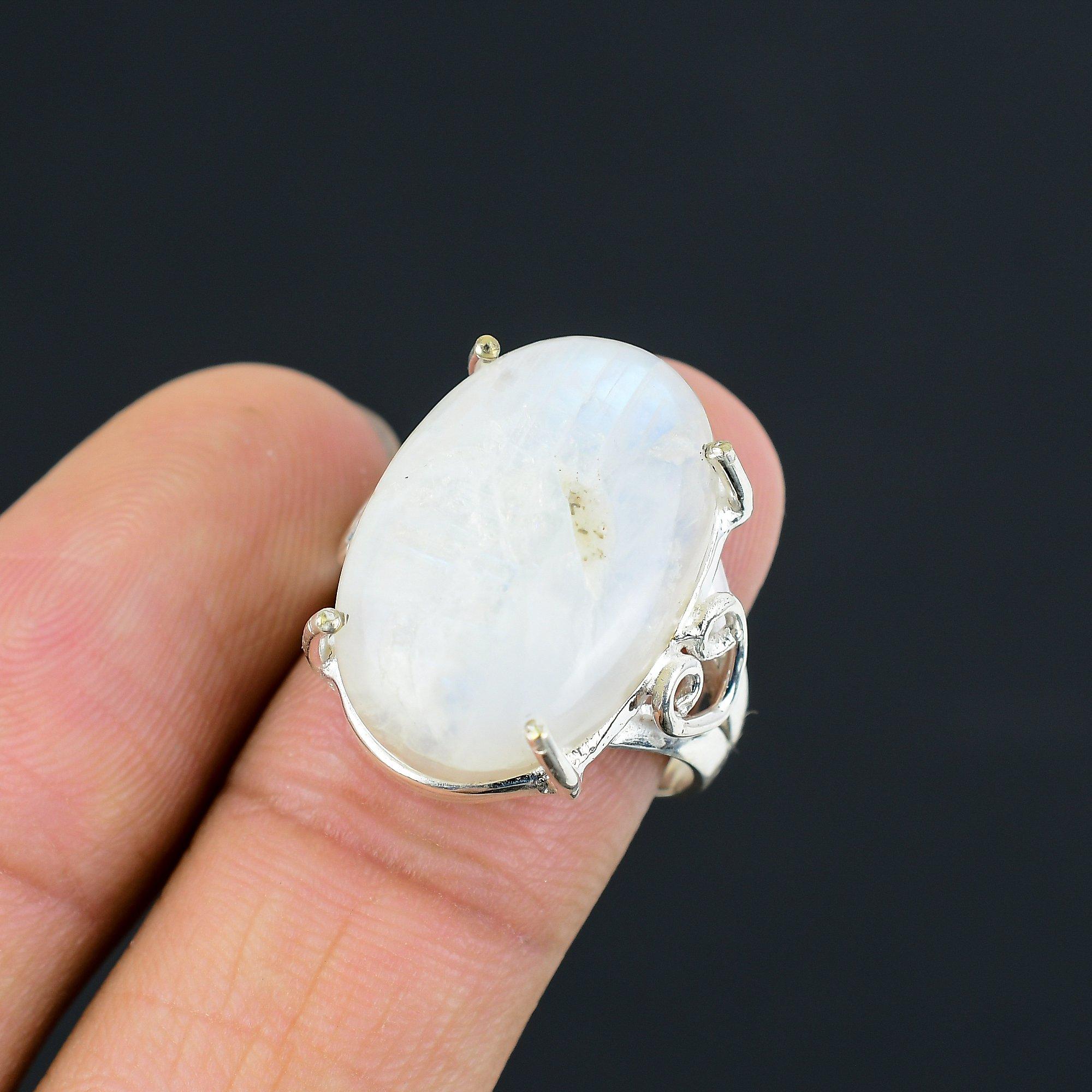 Sterling Silver Rainbow Moonstone Gemstone Stackable Promise Ring Jewelry US 8 8