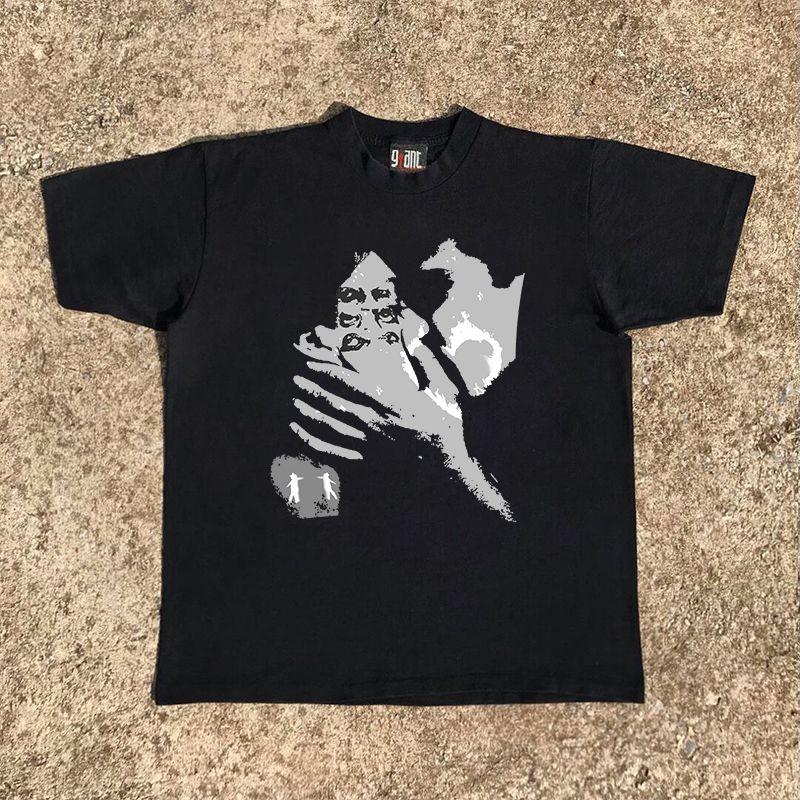 

90 S90s90s Heavy Weight Opaque Love of Two People Fashion Trendy Oversize Loose Short Sleeve T-shirt Bottoming Shirt Black(240g Heavy weight pure cotton) XL