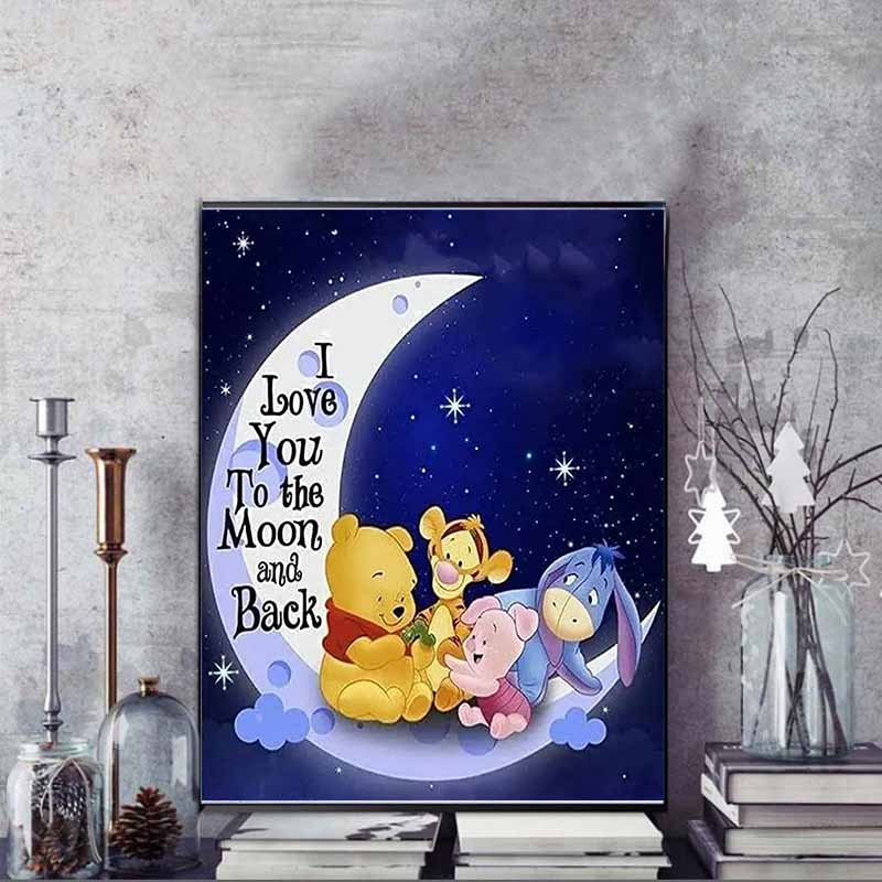 Disney Diamond Painting Winnie The Pooh and Friends Above The Moon Painting DIY Kit Adult Arts and Crafts Home Decor and Gift