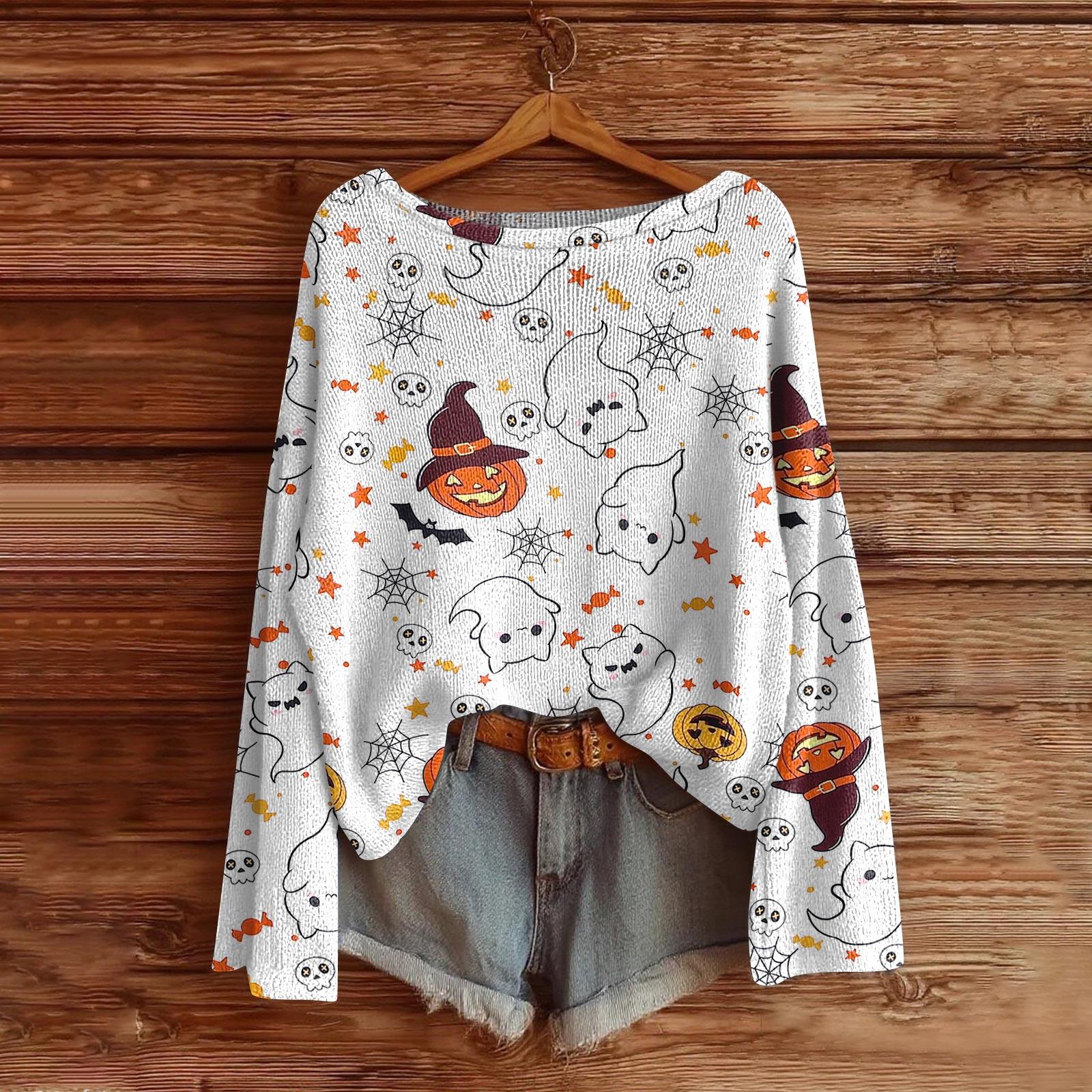 

Женский свитер на Хэллоуин, Богемный винтажный принт, Вязаный пуловер с длинным рукавом XXL