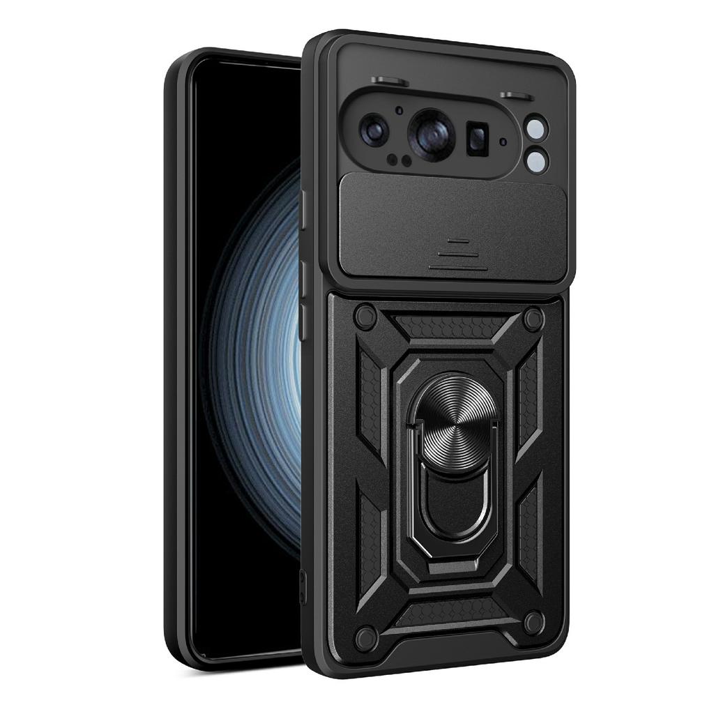 AMORUS Für Google Pixel 9 Pro XL Hülle Ständer PC+TPU Handyhülle mit Kameraobjektivschieber