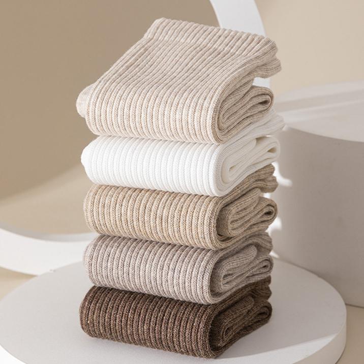 5 Paar Socken Damen Frühling und Herbst Mittelhoch Ohne Naht Schweißableitend Antibakteriell und Deodorant Weiß Baumwolle Lange Socken Sportsocken