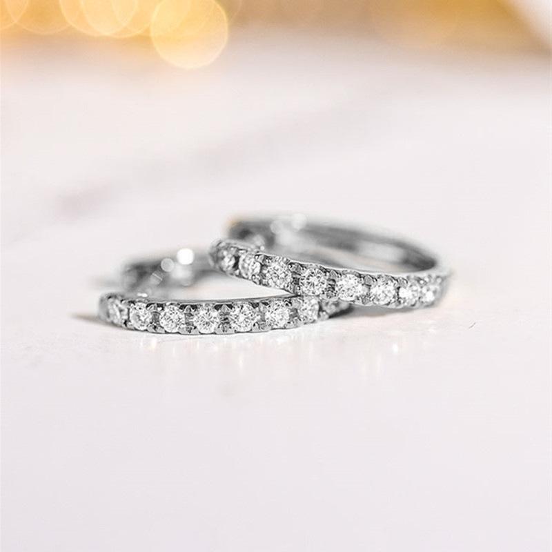 Single Row Pave Clear Stone Small Huggie Hoop Earrings Snap Closure Half Band Crystal Hoops for Women Daily Party Jewelry