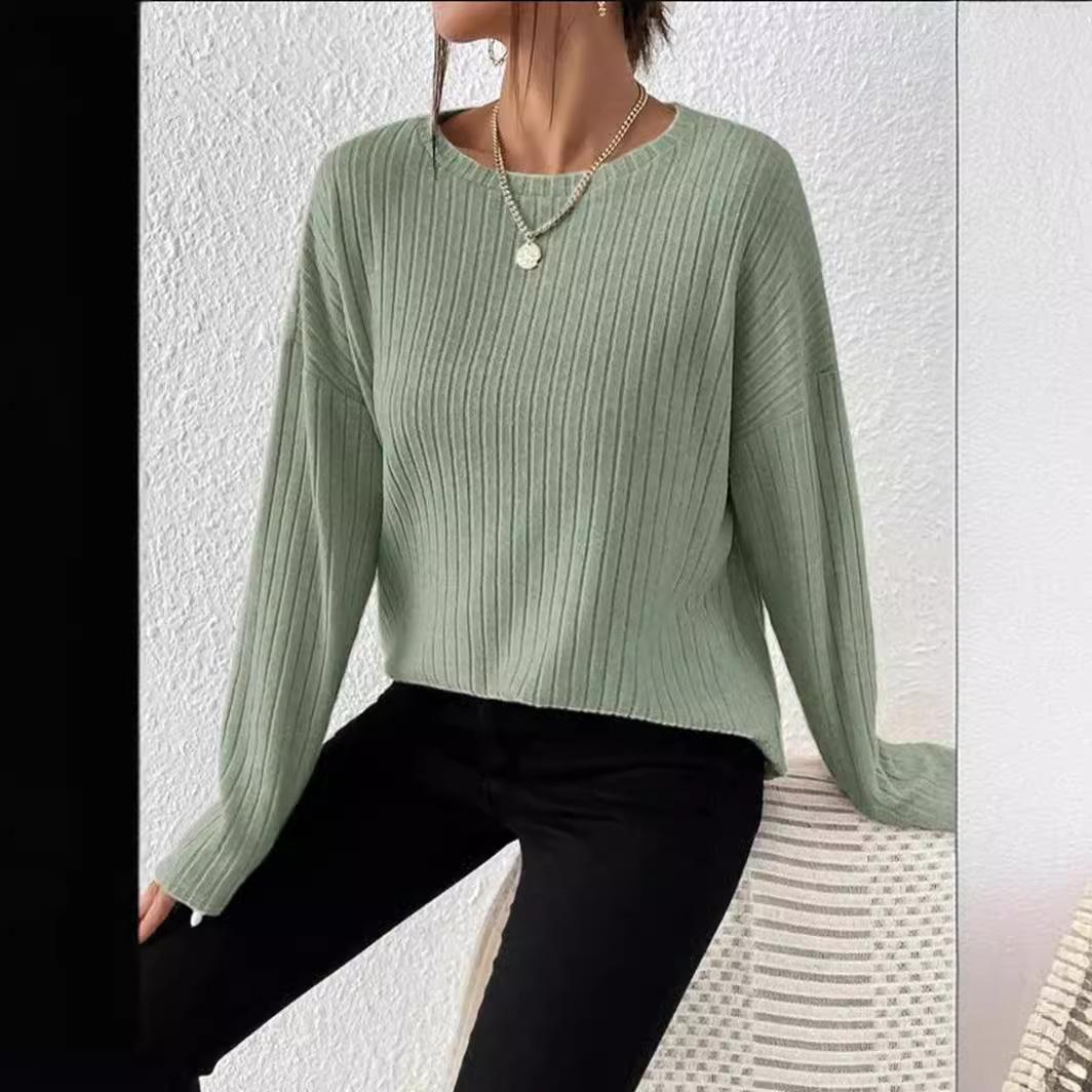 

Элегантные пуловеры с круглым вырезом и полоской пике для женщин, однотонный свободный свитер, женская осенняя повседневная вязаная одежда для работы M зелёный