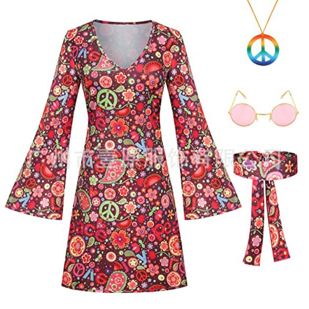 70s Hippie Halloween Printed Women's Dress