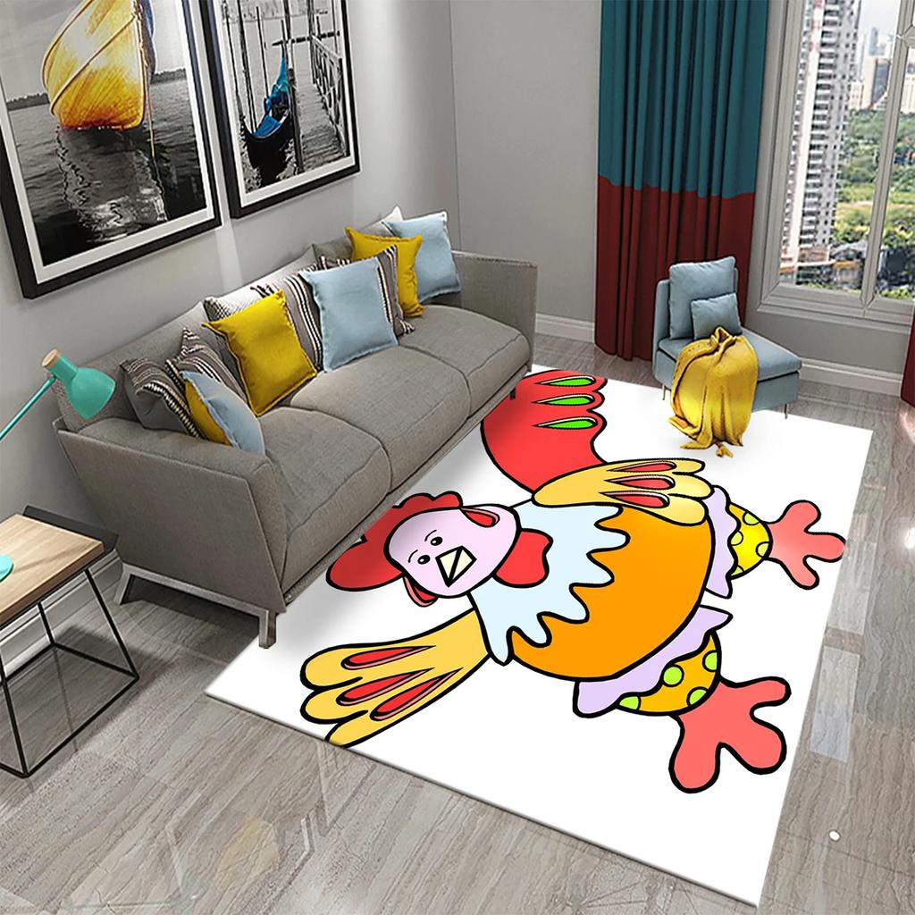 3D Cartoon Cute Cock Chicken Pattern Printed Carpet for Kitchen Living Room Bedroom Bedside Non-slip Absorbent Carpet Home Decor