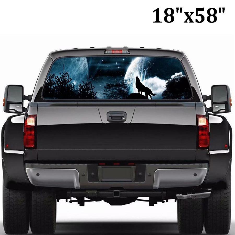 18"x58" Car Rear Window Sticker Wolf Howling To The Moon Galaxy Style Universal