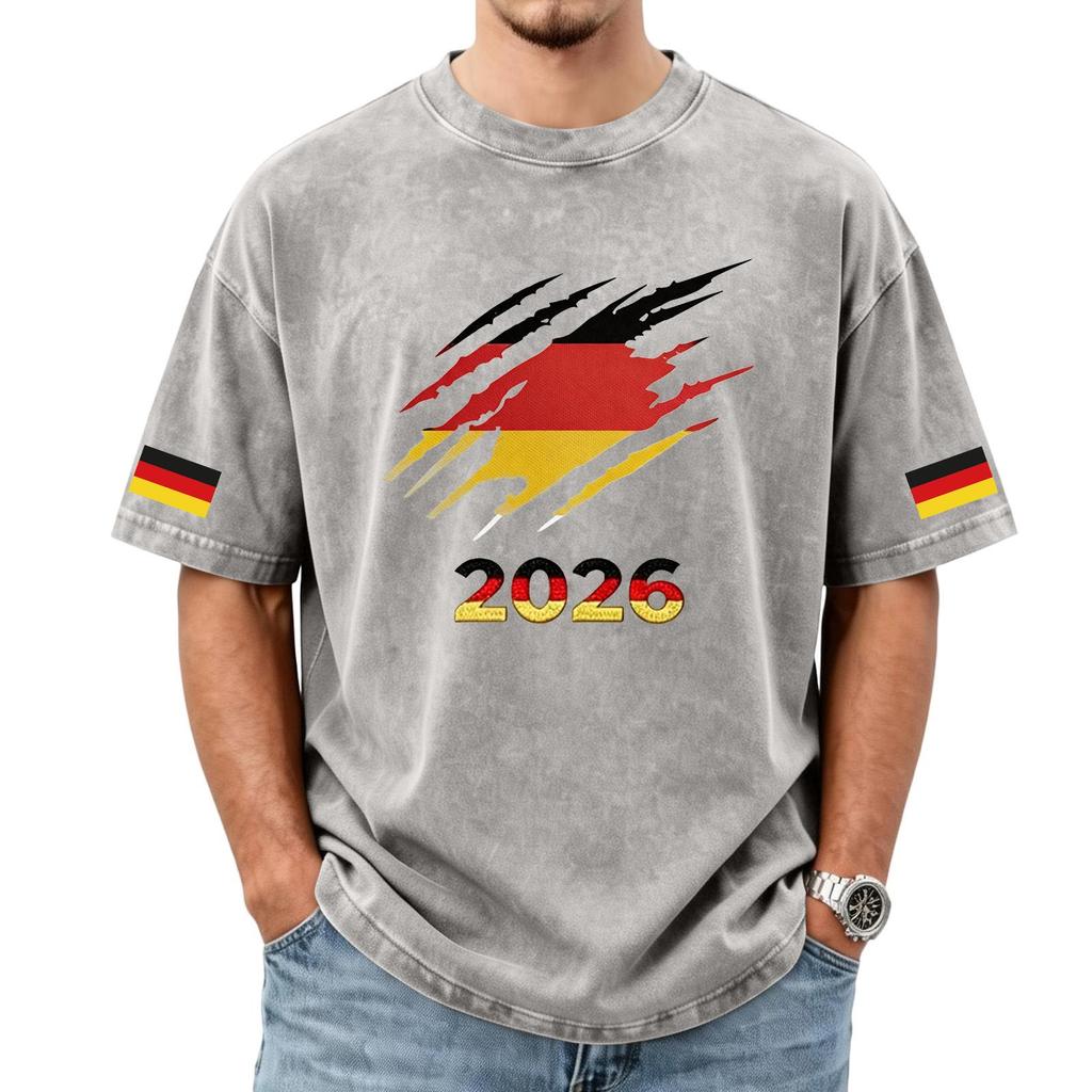Men's German Football Graphic Print Short Sleeve T-Shirt, Effect Casual Top for Soccer Fans, Comfortable Fit