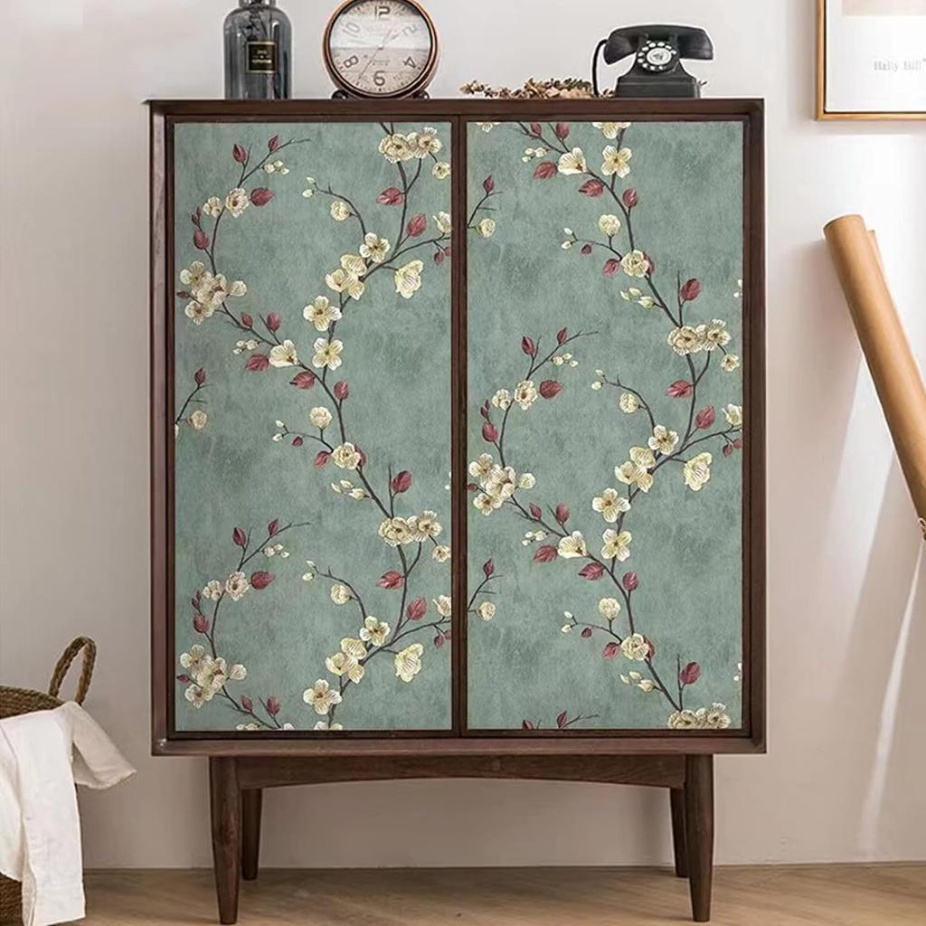 1pc 3m/Roll Green Leaf Contact Paper Floral Peel and Stick Wallpaper, Removable Self Adhesive, Bedroom, Drawers, Cabinets Decor