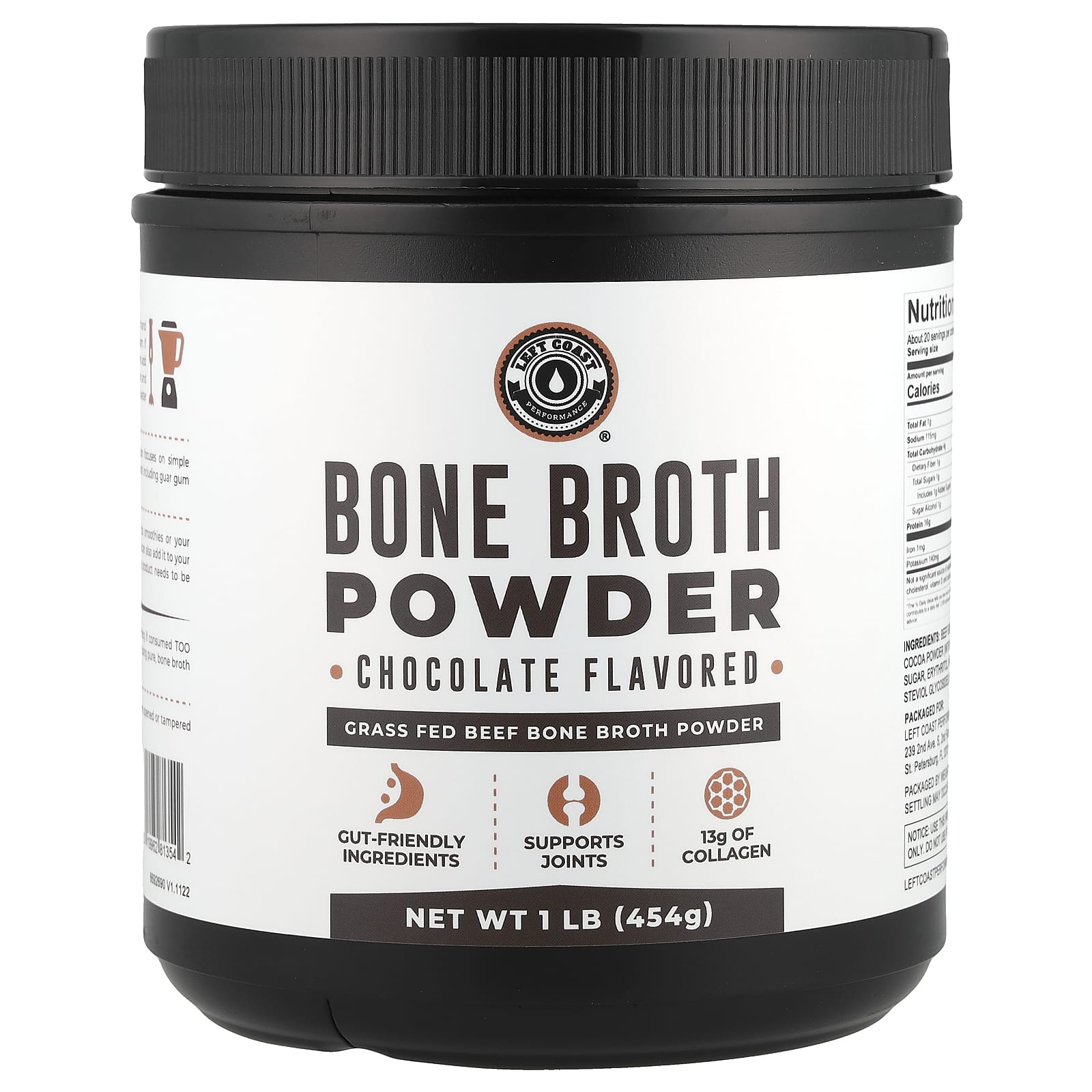 

Left Coast Performance, Beef Bone Broth Powder, Chocolate Flavor, 1 lb (454 g)