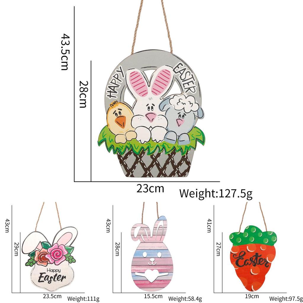 Charming Easter Wooden Hanging Decoration Featuring Colorful Eggs And Adorable Rabbits