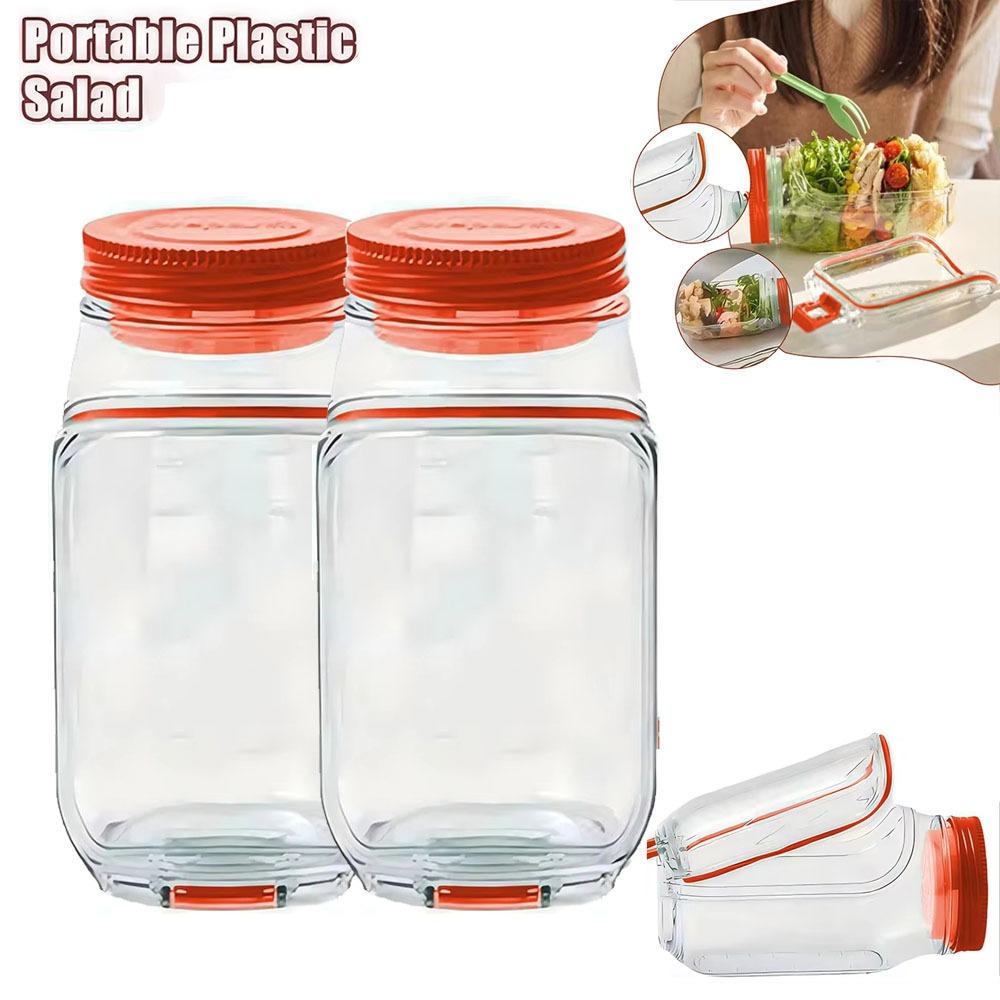 Salade Pot Draagbare Salade Bekers Herbruikbare Plastic Salade Container Gekoeld/Vaatwasserbestendig Ontbijtgranen Noten Yoghurt Container Beker Voedsel Opslag Bento Box 2PCS