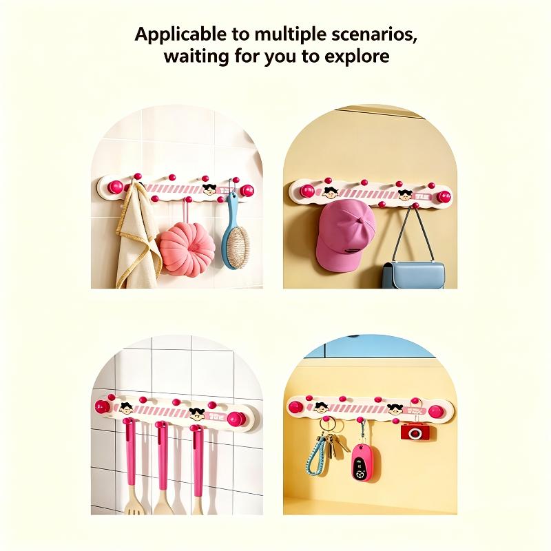 No Drill Suction Cup Row Hooks Rotatable Wall Hanging Rack Cute Decorative Hook Heavy Duty For Bathroom Bedroom Door Organizer