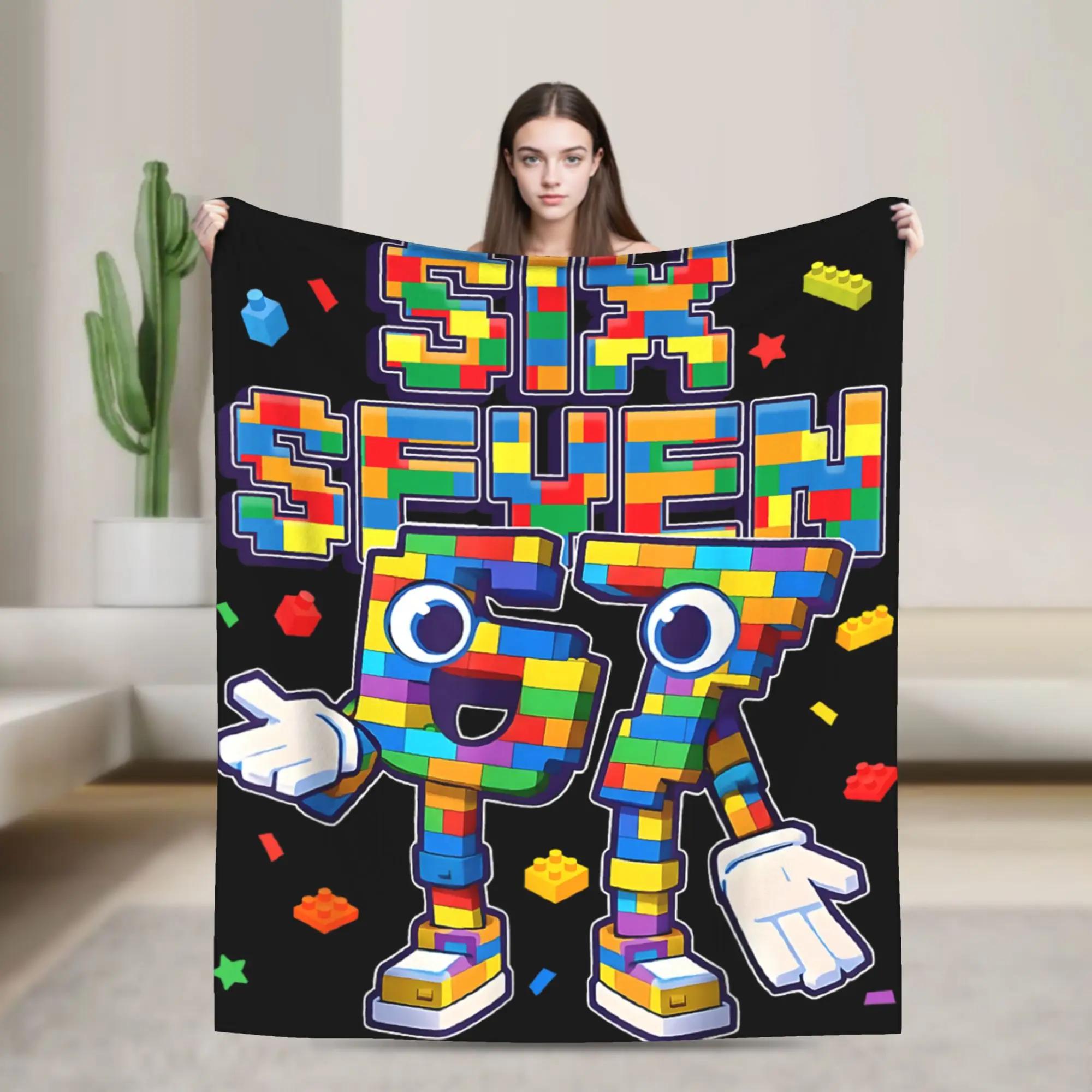 Six Seven Italian Brainrot Funny Building Blocks Soft Warm Blanket for Kids and Adults Plush Throw for Couch Bed Flannel Bedspr 100x150cm