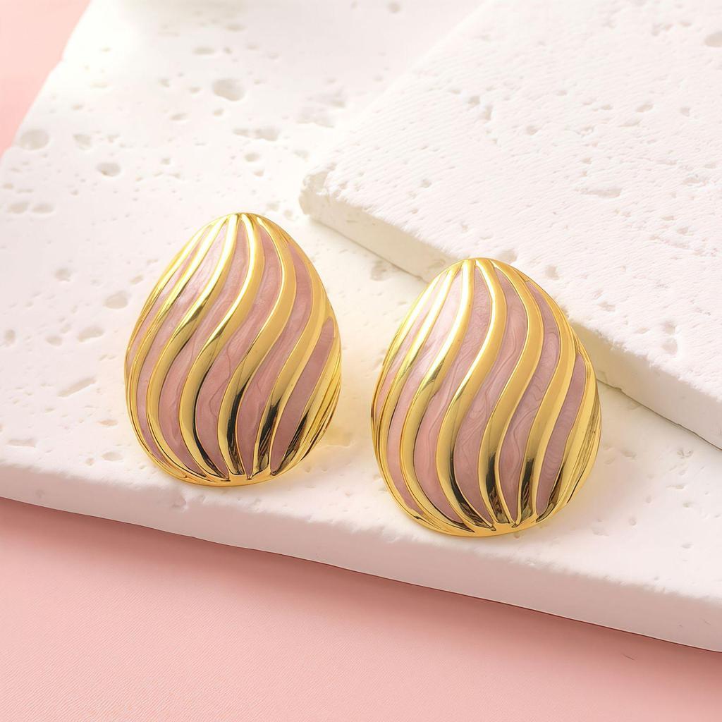 Summer Stripes Shell-Shaped Stainless Steel Stud Earrings