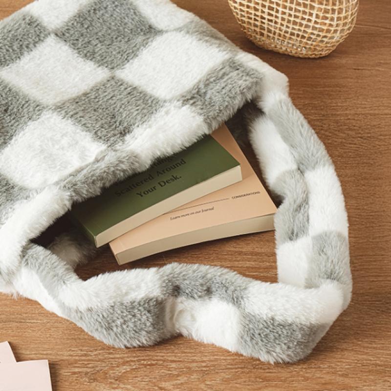 Daiso Checkerboard Fur Tote