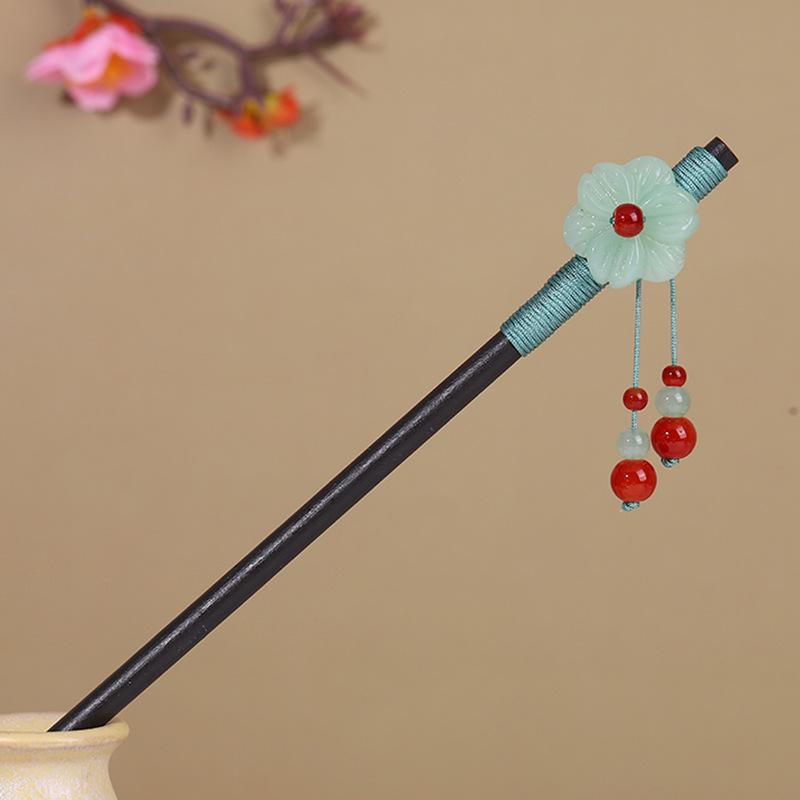 Vintage Tassel Wooden Hairpin for Women - Imitation Ebony Hanfu Accessory, Ancient Style Costume Hairpin