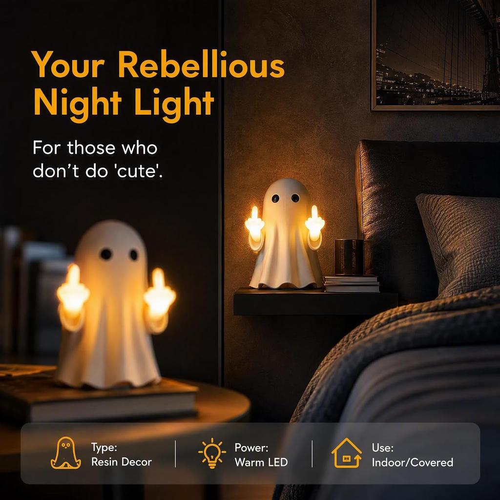 Middle Finger Ghost Light,Halloween Ghost Night Light,Funny Home Wall Decor