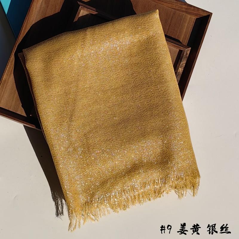 Lastest Brand Design Scarf Shiny Solid Color Shawls Rayon Fabric Gold Silk Silver Wire Head Shawl Fringe Hijab For Women