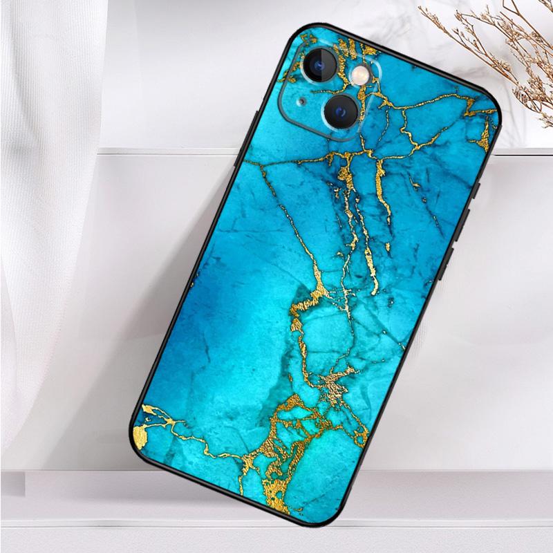 Teal Blue Gold Agate Marble Shockproof Case For iPhone 17 Pro Max 11 14 15 16 Plus 12 13 Mini 16e 17 Air Phone Cover
