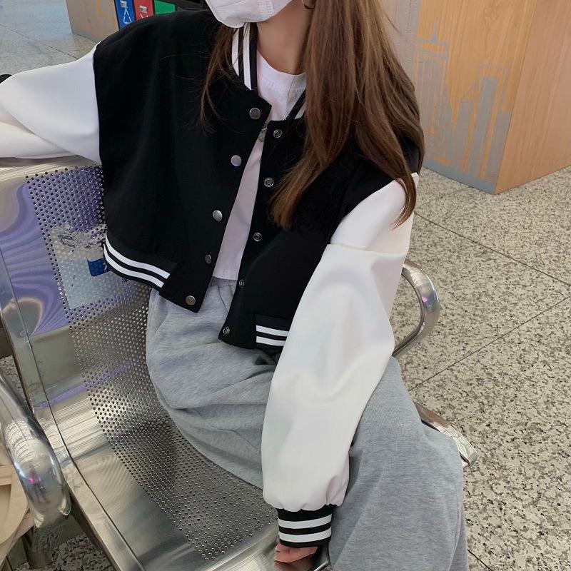 Damen Kurz Langarm Baseballjacke - Amerikanischer High Street Style, Herbst/Winter, Kleine Größe, Einreihig.