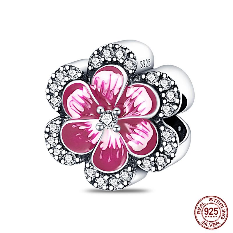 Copper Pink Collection Heart Shape Charm Beads For Brand Original Bracelet Diy Jewelry Gift