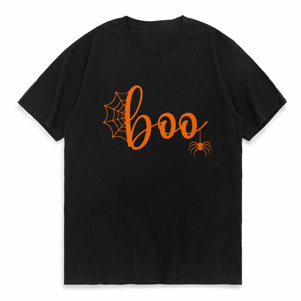 men Womens Halloween Boo Spider Web Pattern TShirt Soft Round Neck Short Sleeve Top Casual Fall Fashion Harajuku Clothing