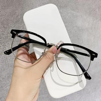 Trendy Computer Clear Glasses Semi Rimless Anti Blue Light Blocking Glasses Men Women Square Ray Filter Eyeglasses Frame Goggle