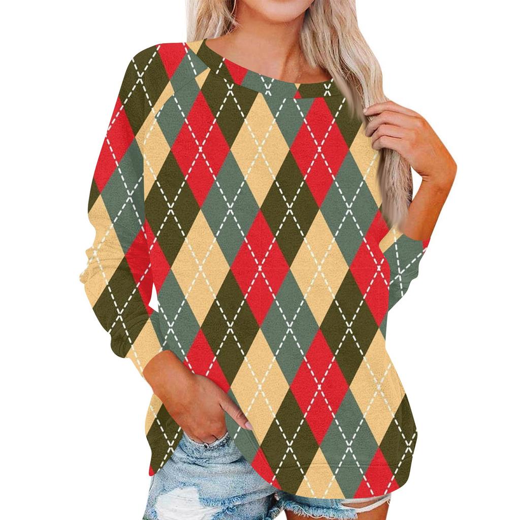 Damen Modisches Rundhals Schulter Langarm Bedrucktes Lässiges Pullover-Oberteil