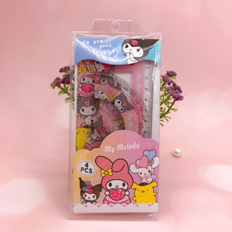 Set de rigle din 4 piese Sanrio Cute Anime Cartoon Model Triunghiular Protractor Riglă Student Learning
