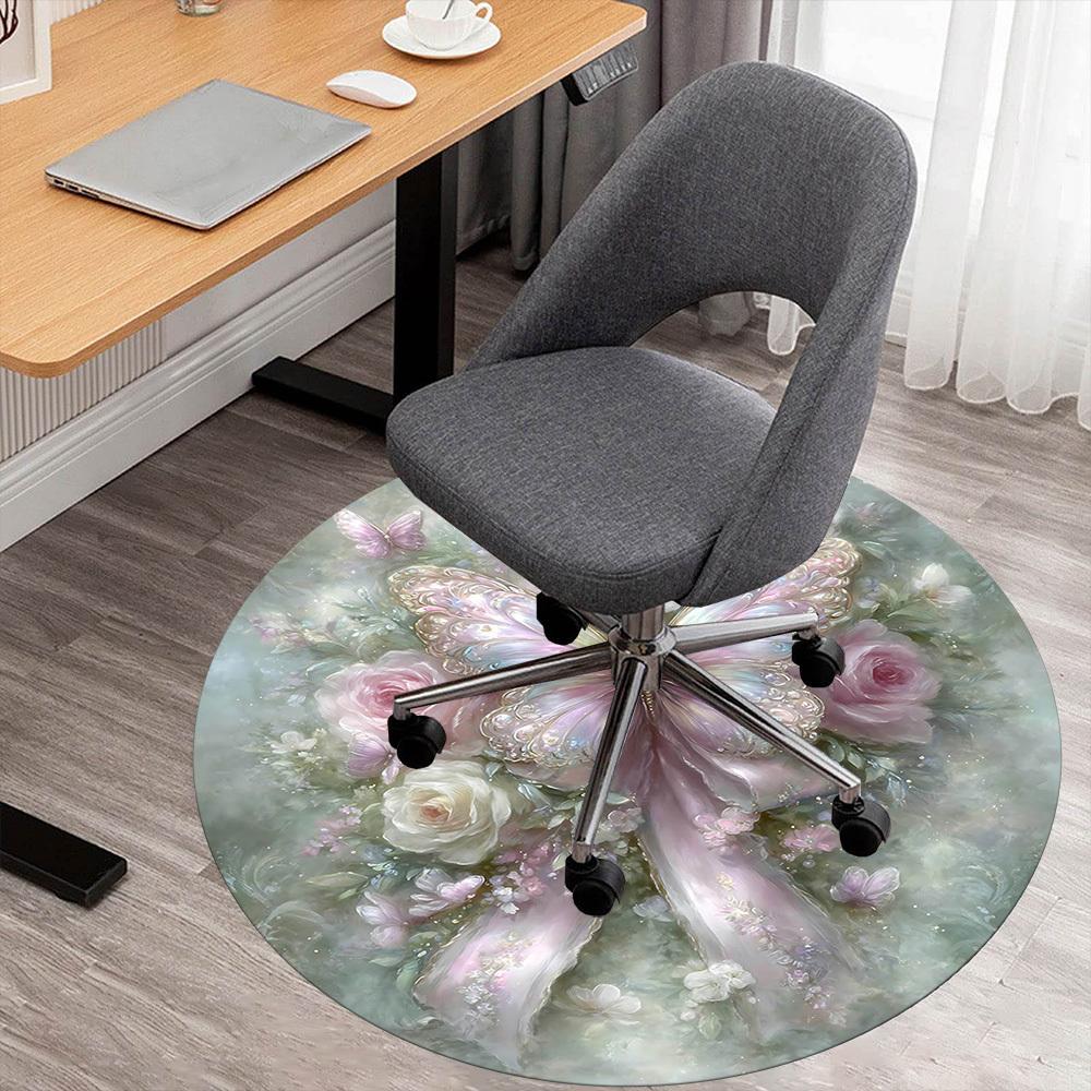 1pc Butterfly, Floral Round Chair mat Area Rug - Non-Slip, Floor Mat for Office, Bedroom, and Indoor Decor-1002313
