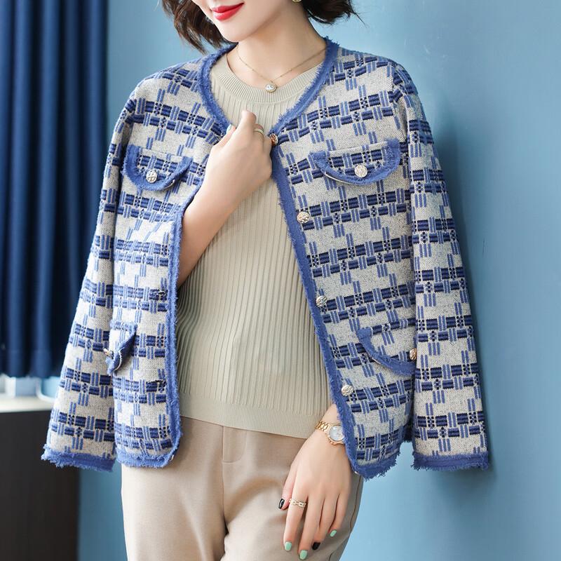 Qianlian Women's Spring Plaid Cardigan Jacket