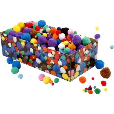 Mix de pompons doux, duveteux et ronds en diverses couleurs et tailles. Réf 51890