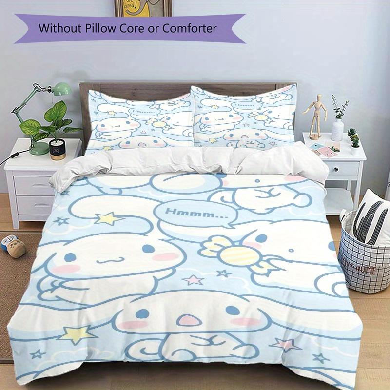 3pcs Blue Cute Cinnamoroll Bedding Set - 1 Soft Quilt Cover + 2 Pillowcases, Machine Washable - Suitable for All Seasons, Perfect Gift for F