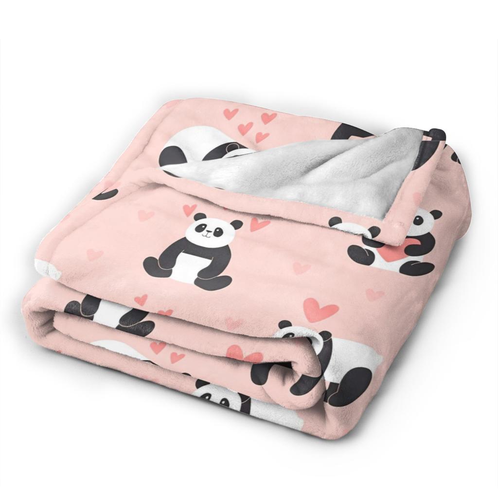 Panda Love Animal Fleece Throw Blankets Valentine's Day Blankets for Bed Office Super Soft Bedspread