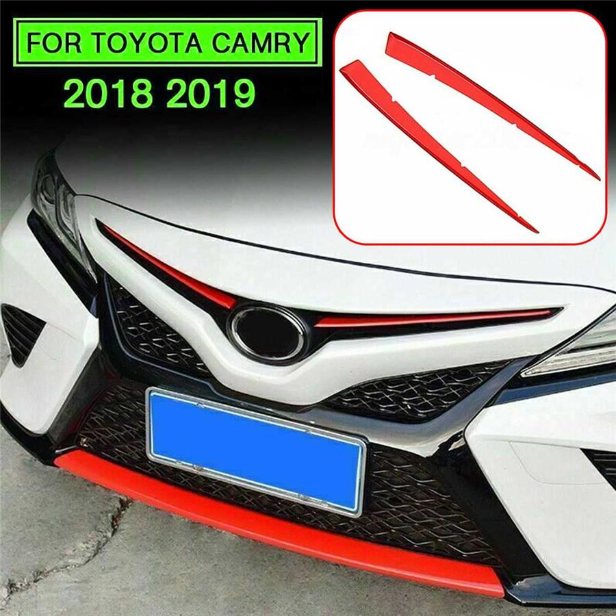 Pair Car Stainless Front Center Grill Grille Cover Trims For 18 19 Camry SE XSE