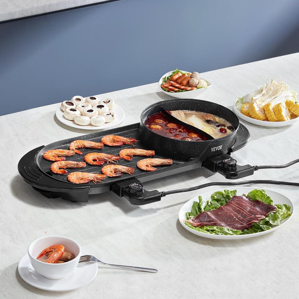 Hot Pot with Grill 2200W 2-in-1 Electric Smokeless Grill and Hot Pot