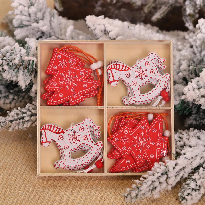 12Pcs Christmas Snowflakes Wooden Pendants Xmas Tree Ornaments Home Hanging Decor Christmas Decorations for Home New Year