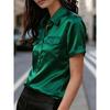 Elegant Satin Short Sleeve Shirt With Chest Pockets