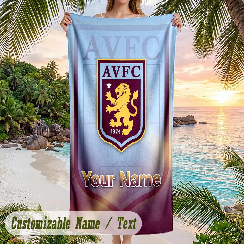 Beach Towel Aston Villa Print Custom Name Text Soft Towel for Swimming Pool